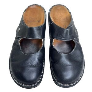 Finn Comfort Classic Black Leather Sz 40 Mary Jane Clogs